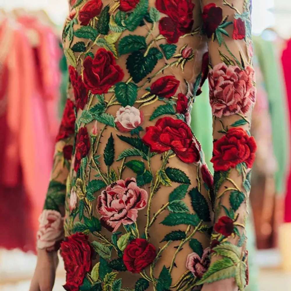 Long sleeve Flower Embroidery Mini dress Medium for @cstiggs16 - Picture 3 of 17